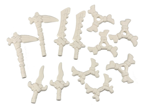 Minifigure, Weapon Pack Bone Sickles, Swords, Hooks, and Shuriken Throwing Stars, 12 in Bag (Multipack)