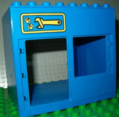 Duplo Building 6 x 8 x 6 with Front Door and Window and Rear Double Door Openings with Wrench and Nuts Pattern