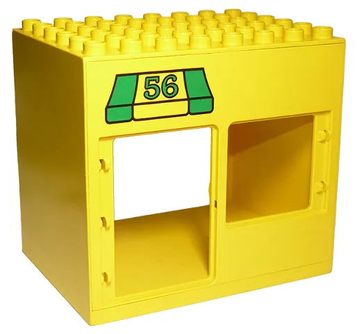 Duplo Building 6 x 8 x 6 with Front Door and Window and Rear Double Door Openings with '56' Awning Pattern