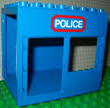 Duplo Building 6 x 8 x 6 Drive Through with Door and Window Openings with 'POLICE' Pattern