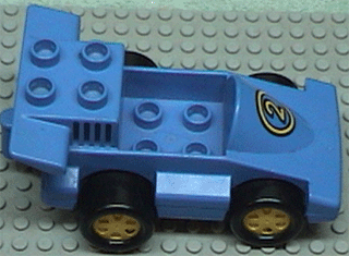 Duplo Car Formula One with Blue Base with Yellow Number 2 Pattern