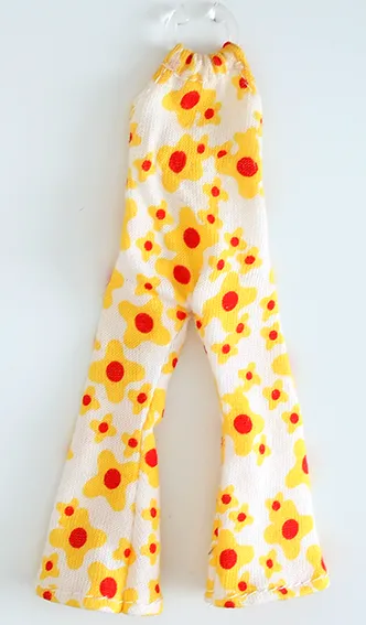 Scala, Clothes Female Body Suit with Bell Bottoms with Yellow Flowers Pattern