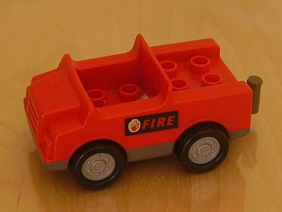 Duplo Car with 2 x 2 Studs and Dark Gray Base with Fire Pattern