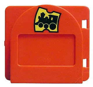 Duplo Door / Window Pane Mailbox 1 x 4 x 3 Raised with Flap with Yellow Train Ticket with Black Locomotive Pattern