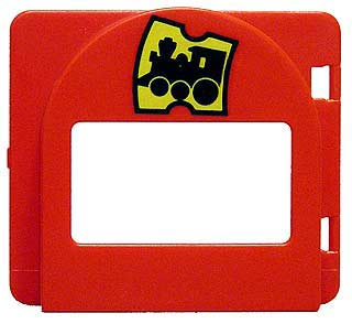 Duplo Door / Window Pane Mailbox 1 x 4 x 3 Raised with Yellow Train Ticket with Black Locomotive Pattern