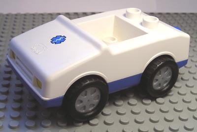 Duplo Car with 1 x 2 Studs with Blue Base and EMT Star of Life Pattern