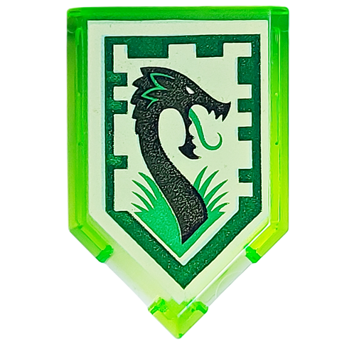 Tile, Modified 2 x 3 Pentagonal with Nexo Power Shield Pattern - Jungle Dragon