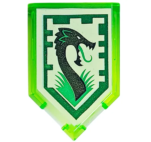 Tile, Modified 2 x 3 Pentagonal with Nexo Power Shield Pattern - Jungle Dragon