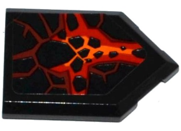 Tile, Modified 2 x 3 Pentagonal with Red and Orange Cracks and Black Stones Lava Pattern (Sticker) - Set 70313