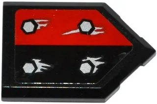 Tile, Modified 2 x 3 Pentagonal with 4 Silver Bolts and Corrosion on Black / Red Halves Pattern (Sticker) - Set 70316