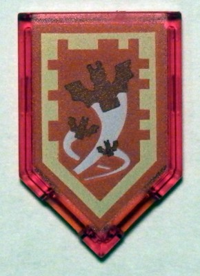 Tile, Modified 2 x 3 Pentagonal with Nexo Power Shield Pattern - Crimson Bat