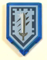 Tile, Modified 2 x 3 Pentagonal with Nexo Power Shield Pattern - Titanium Sword