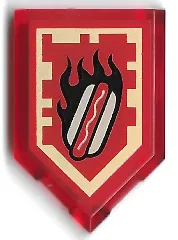 Tile, Modified 2 x 3 Pentagonal with Nexo Power Shield Pattern - Burnt Hot Dog