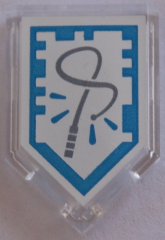 Tile, Modified 2 x 3 Pentagonal with Nexo Power Shield Pattern - Silver Whip