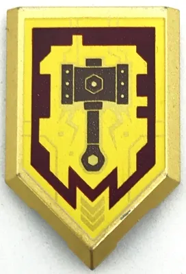 Tile, Modified 2 x 3 Pentagonal with Nexo Power Shield Pattern - Merlok Power Hammer