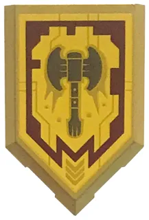 Tile, Modified 2 x 3 Pentagonal with Nexo Power Shield Pattern - Merlok Power Axe