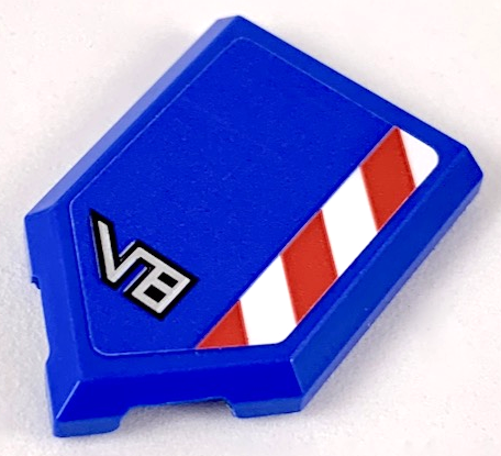 Tile, Modified 2 x 3 Pentagonal with Red and White Caution Stripe and Silver 'V8' Pattern (Sticker) - Set 60223