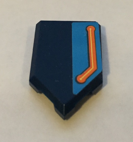 Tile, Modified 2 x 3 Pentagonal with Orange and Yellow Line on Dark Azure Background Pattern Model Left Side (Sticker) - Set 72004