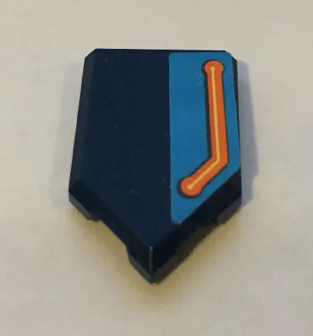 Tile, Modified 2 x 3 Pentagonal with Orange and Yellow Line on Dark Azure Background Pattern Model Left Side (Sticker) - Set 72004