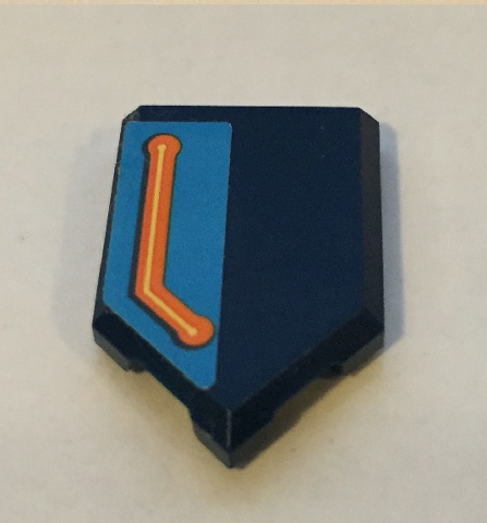 Tile, Modified 2 x 3 Pentagonal with Orange and Yellow Line on Dark Azure Background Pattern Model Right Side (Sticker) - Set 72004