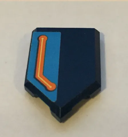 Tile, Modified 2 x 3 Pentagonal with Orange and Yellow Line on Dark Azure Background Pattern Model Right Side (Sticker) - Set 72004