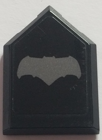 Tile, Modified 2 x 3 Pentagonal with Flat Silver Bat on Black Background Pattern (Sticker) - Set 76045