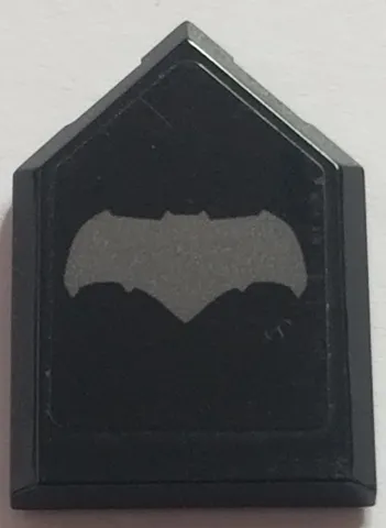 Tile, Modified 2 x 3 Pentagonal with Flat Silver Bat on Black Background Pattern (Sticker) - Set 76045