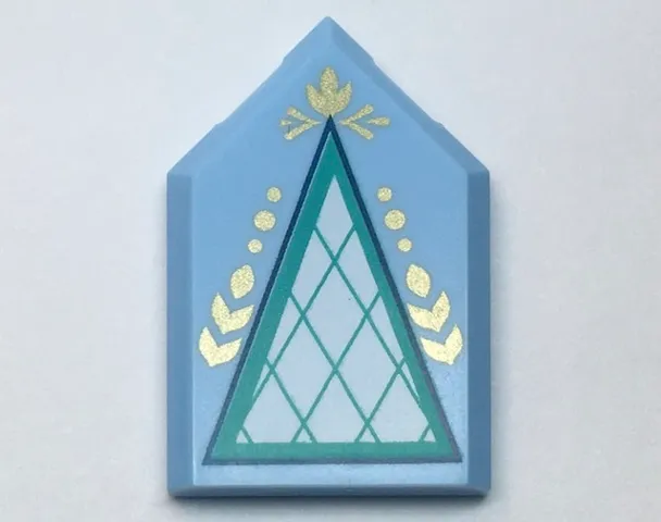 Tile, Modified 2 x 3 Pentagonal with White and Dark Turquoise Triangle and Gold Highlights Pattern