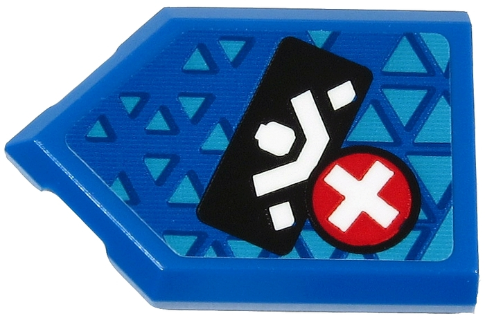 Tile, Modified 2 x 3 Pentagonal with White Ninja Silhouette on Black Rectangle and White Plus Sign on Red Circle Pattern (Sticker) - Set 71711