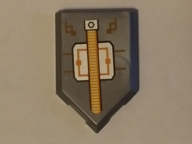 Tile, Modified 2 x 3 Pentagonal with Red and Yellow Bar and Red Circuitry Pattern (Sticker) - Set 70317