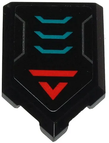 Tile, Modified 2 x 3 Pentagonal with Red 'V' and Stripe and Silver and Dark Turquoise Angled Lines Pattern (Sticker) - Set 71713