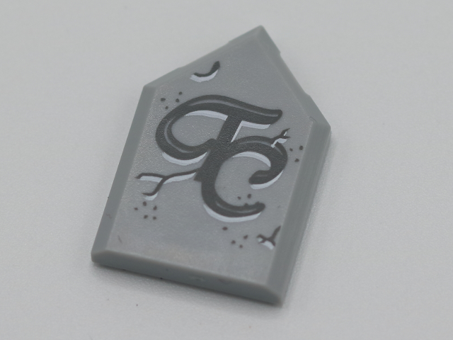 Tile, Modified 2 x 3 Pentagonal with Dark Bluish Gray Script 'TC' and Cracks Pattern