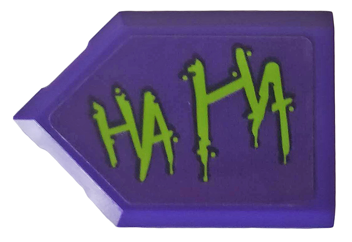 Tile, Modified 2 x 3 Pentagonal with Lime 'HA HA' Pattern Model Right Side (Sticker) - Set 76159