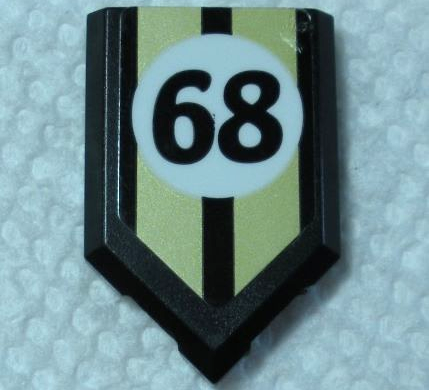 Tile, Modified 2 x 3 Pentagonal with Gold Stripes and Black '68' in White Circle Pattern (Sticker) - Set 75884