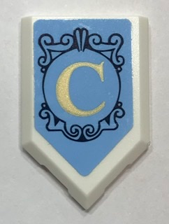 Tile, Modified 2 x 3 Pentagonal with Pearl Gold Letter C and Dark Blue Emblem Pattern (Sticker) - Set 41154