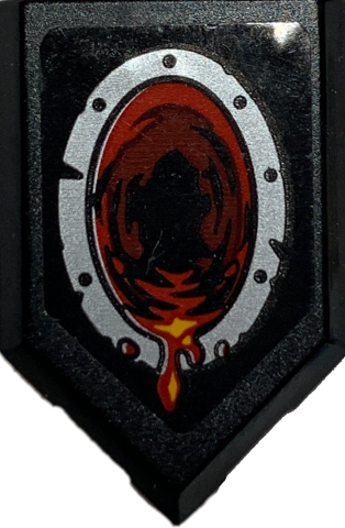 Tile, Modified 2 x 3 Pentagonal with Silver Ring and Lava Tunnel Pattern 1 (Sticker) - Set 70323