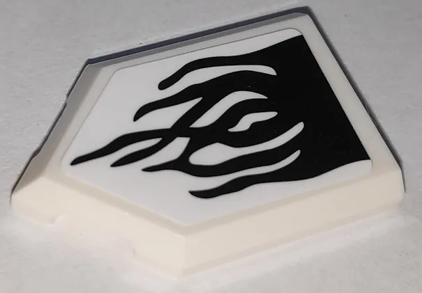 Tile, Modified 2 x 3 Pentagonal with Black Flames on White Background Pattern (Sticker) - Set 76151