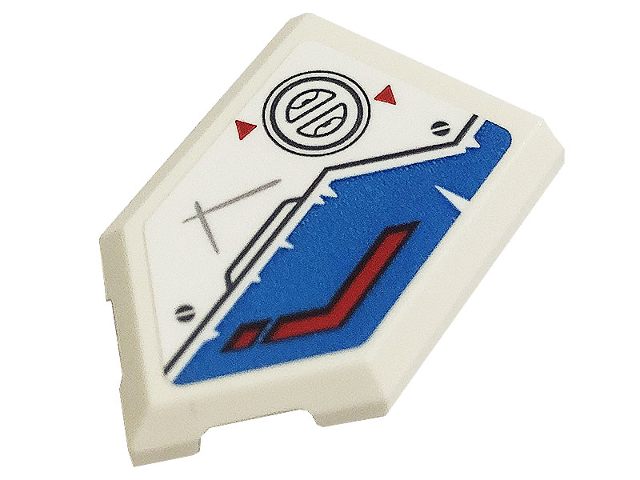 Tile, Modified 2 x 3 Pentagonal with Black Screws, Silver Scratches, Red Arrows and Stripe on Dark Azure Background Pattern Model Right Side (Sticker) - Set 71738