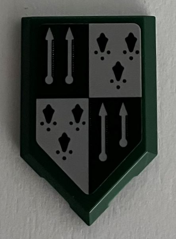 Tile, Modified 2 x 3 Pentagonal with Dark Green and Light Bluish Gray Slytherin Banner with Spears Pattern (Sticker) - Set 76395