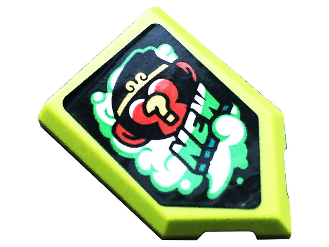 Tile, Modified 2 x 3 Pentagonal with Monkey, Question Mark and 'NEW' on Black Background Pattern (Sticker) - Set 80020