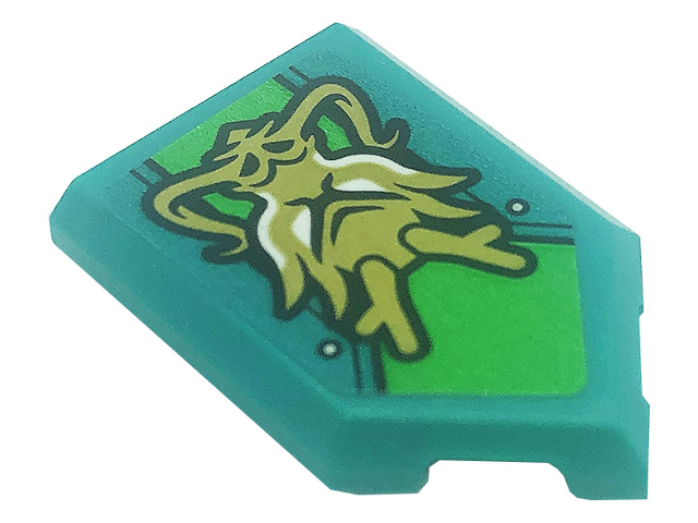 Tile, Modified 2 x 3 Pentagonal with Gold Dragon and Silver Dots on Bright Green Background Pattern (Sticker) - Set 80020