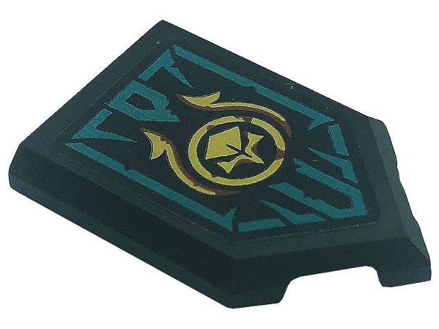 Tile, Modified 2 x 3 Pentagonal with Gold Skull, Reddish Brown Rust and Dark Turquoise Border Pattern (Sticker) - Set 71755