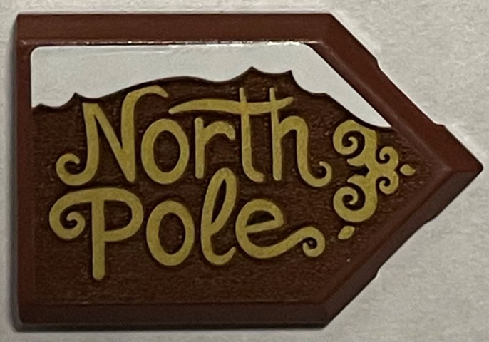 Tile, Modified 2 x 3 Pentagonal with Gold 'North Pole' and Snow Pattern (Sticker) - Set 40484