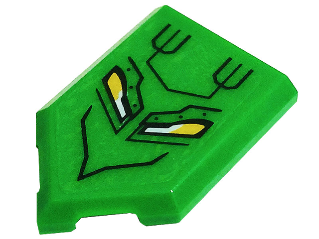 Tile, Modified 2 x 3 Pentagonal with Black Mouth, Lines, Metal Plates with Rivets, Bright Light Orange and White Eyes Pattern (Sticker) - Set 76175