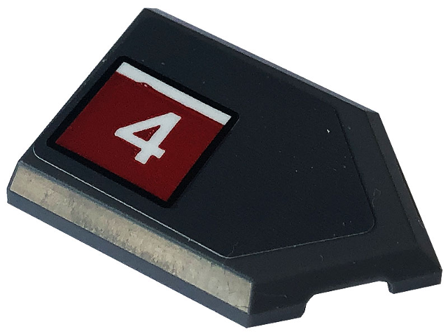 Tile, Modified 2 x 3 Pentagonal with White Number 4 in Red Square Pattern Model Left Side (Sticker) - Set 76903