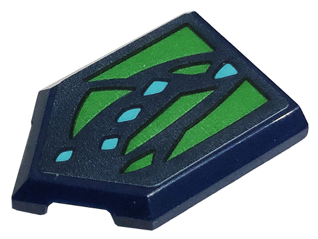 Tile, Modified 2 x 3 Pentagonal with Green Skin and Medium Azure Scales Pattern (Sticker) - Set 71766