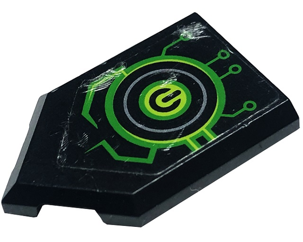 Tile, Modified 2 x 3 Pentagonal with Lime Power Button and Circuitry Pattern Model Left Side (Sticker) - Set 72003