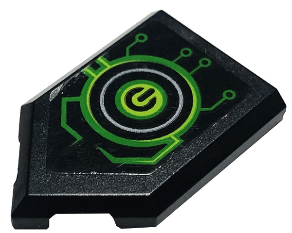 Tile, Modified 2 x 3 Pentagonal with Lime Power Button and Circuitry Pattern Model Right Side (Sticker) - Set 72003