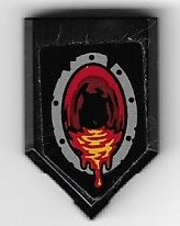 Tile, Modified 2 x 3 Pentagonal with Silver Ring and Lava Tunnel Pattern 2 (Sticker) - Set 70323