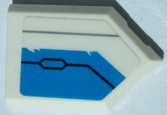 Tile, Modified 2 x 3 Pentagonal with Dark Azure Panel, Black and Light Bluish Gray Lines Pattern Model Right Side (Sticker) - Set 70673